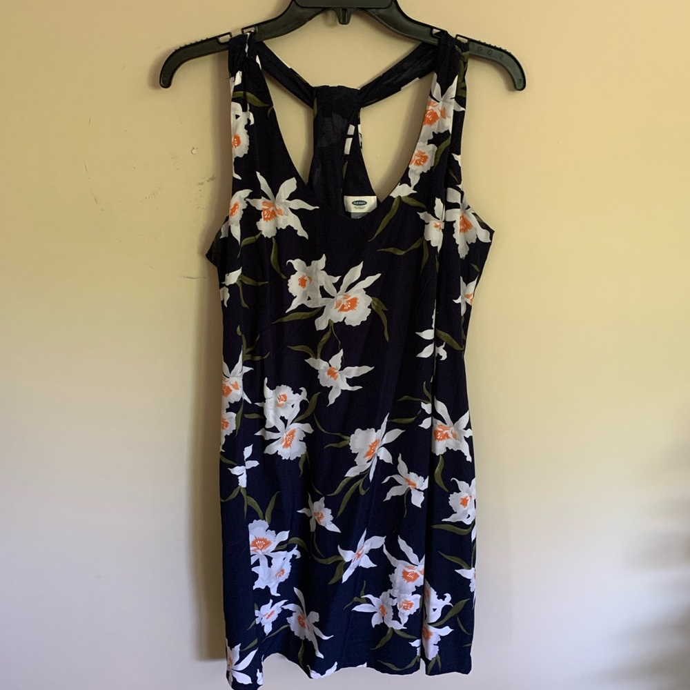Old Navy Blue Sleeveless Dress with White Flowers Size M